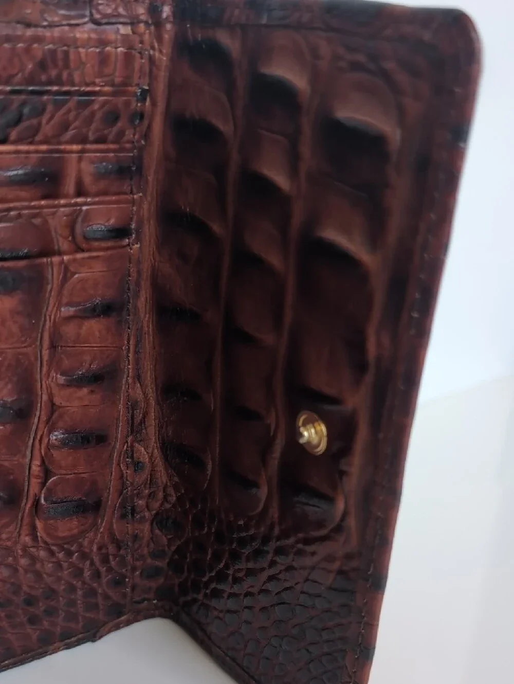 Brahmin Brown Croc-Embossed Leather Clutch with Gold Plate